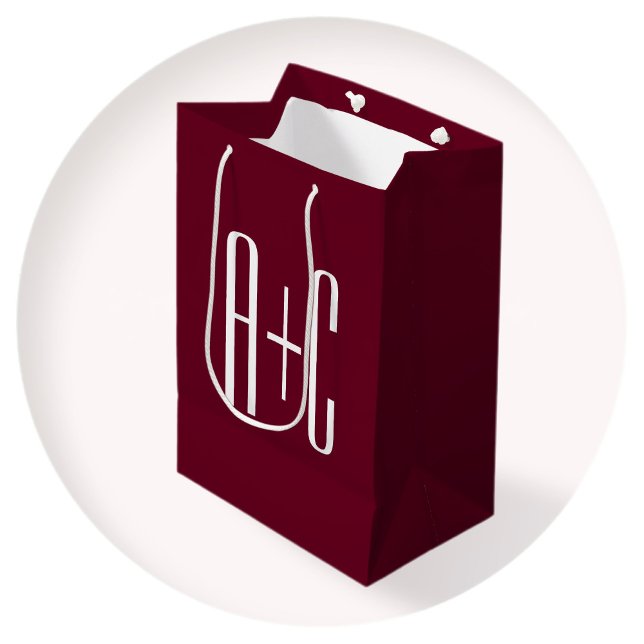 Sacola Para Presentes Média Iniciais de Casais simples | Branca e Borgonha (Criador carregado)