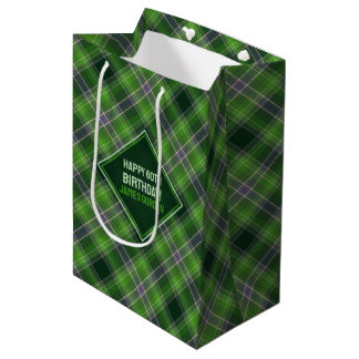 Sacola Para Presentes Média Inspirado na Natureza Xadrez Tartan Verde e Roxo