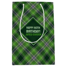 Sacola Para Presentes Média Inspirado na Natureza Xadrez Tartan Verde e Roxo