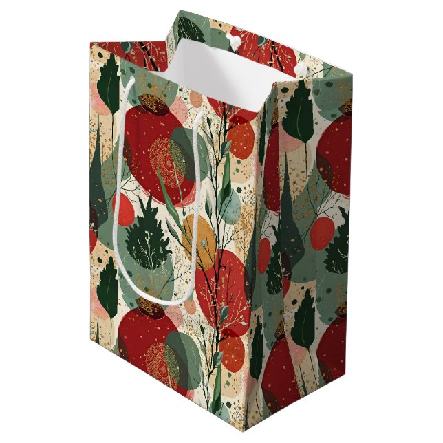 Sacola Para Presentes Média Inverno / Abstrato de Natal (Frente inclinada)