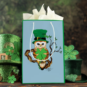 Sacola Para Presentes Média Irish Clover Owl Green