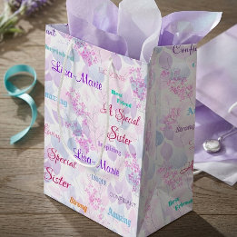 Sacola Para Presentes Média Irmã Especial Floral Rosa Fabulosa