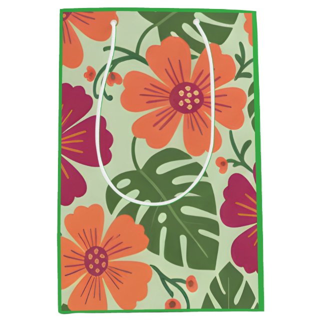 Sacola Para Presentes Média Island Radiance: Bold Tropical Hibiscus & Monstera (Frente)