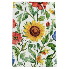 Sacola Para Presentes Média Italian Blue Red Yellow Sunflowers Floral Birthday
