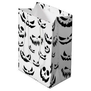 Sacola Para Presentes Média Jack O Lanterna Pumpkin Rosto Preto e Branco