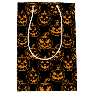 Sacola Para Presentes Média Jack-o-lanternas Padrão.Laranja Preto BG