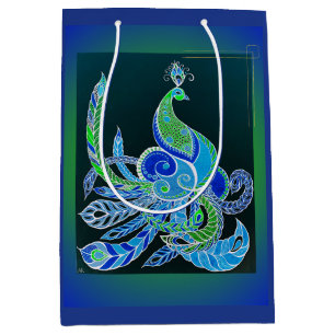 Sacola Para Presentes Média Jade Majestade Elegante Verde e pavão azul
