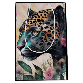 Sacola Para Presentes Média Jaguar Watercolor Arte Floral