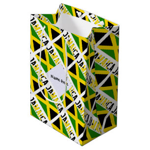 Sacola Para Presentes Média Jamaica e Bandeira Jamaicana Mosaico com Seu Nome