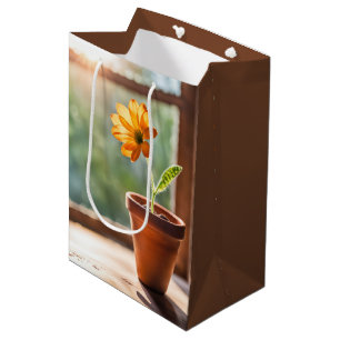 Sacola Para Presentes Média Janela com aniversário de margarida laranja