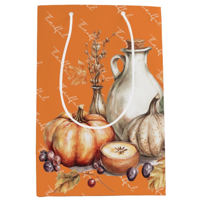 Sacola Para Presentes Média Janto de Ação de Graças de Agrupamento Familiar (Frente)