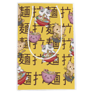 Sacola Para Presentes Média Japanese Kawaii Anime Cat Ramen Noodles