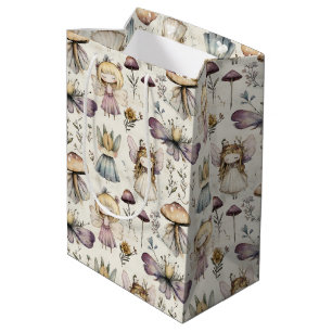 Sacola Para Presentes Média Jardim de Flores Magnéticas, Fadas e Cogumelos