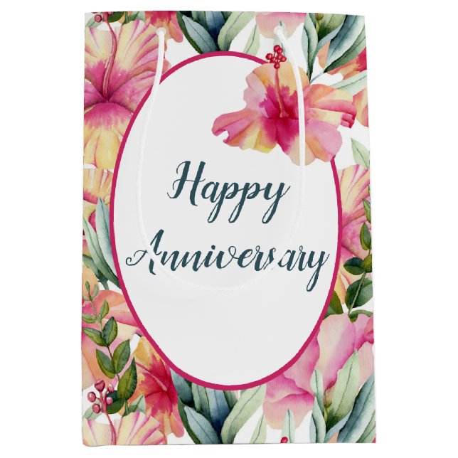 Sacola Para Presentes Média Jardim de Hibiscus (Frente)