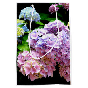 Sacola Para Presentes Média Jardim Hydrangea, rosa, azul, floral roxo
