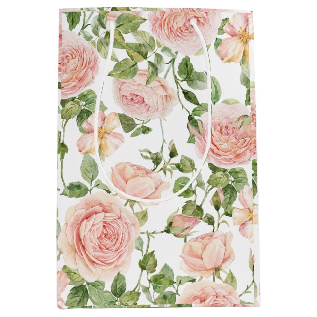 Sacola Para Presentes Média Jardim Rosa Rosa Elegante (Frente)