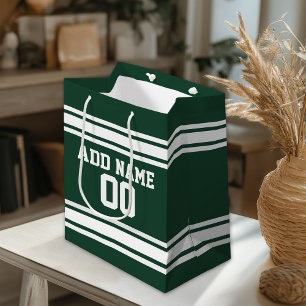 Sacola Para Presentes Média Jersey Personalizada dos Esportes Verdes e Brancos