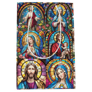 Sacola Para Presentes Média Jesus Cristo Mary & Joseph Christian StainGlass