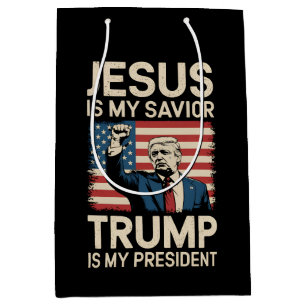 Sacola Para Presentes Média Jesus É Meu Salvador Trump É Meu Presidente 47 EUA