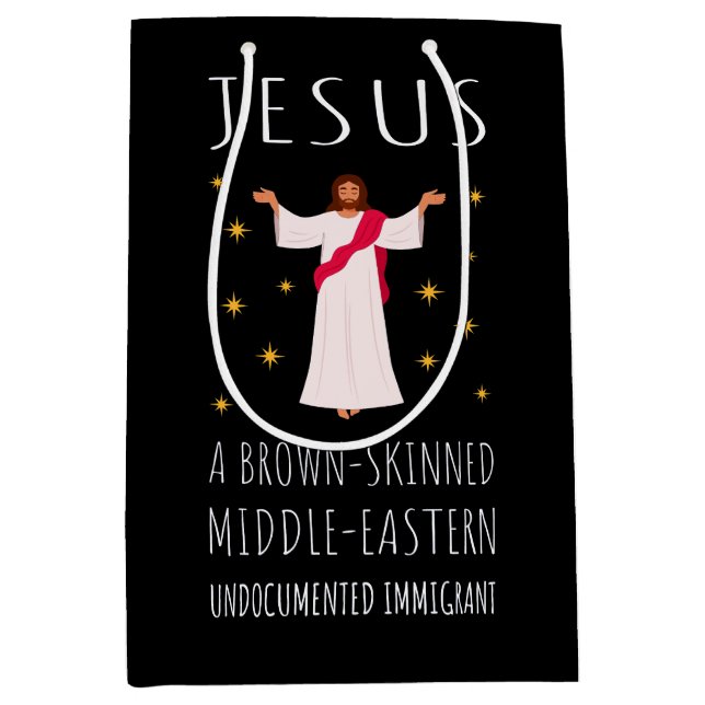 Sacola Para Presentes Média Jesus Imigrante Indocumentado de Pele Morena I (Frente)
