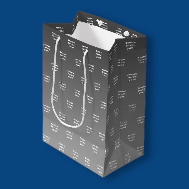 Sacola Para Presentes Média Jesus te ama! | Tecla branca e negra (Criador carregado)