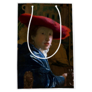 Sacola Para Presentes Média Johannes Vermeer - Rapariga com Chapéu Vermelho