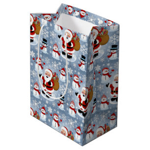 Sacola Para Presentes Média Jolly Santa Claus e Snowmen Padrão de Natal