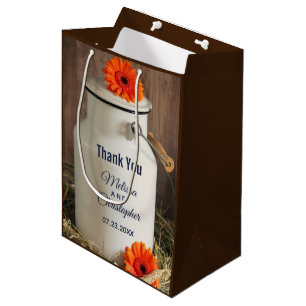 Sacola Para Presentes Média Jug de Leite Branco Russo com Casamento de Flores