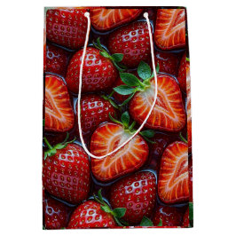 Sacola Para Presentes Média Juicy Fresh Red Strawberries Summer Fruit Pattern