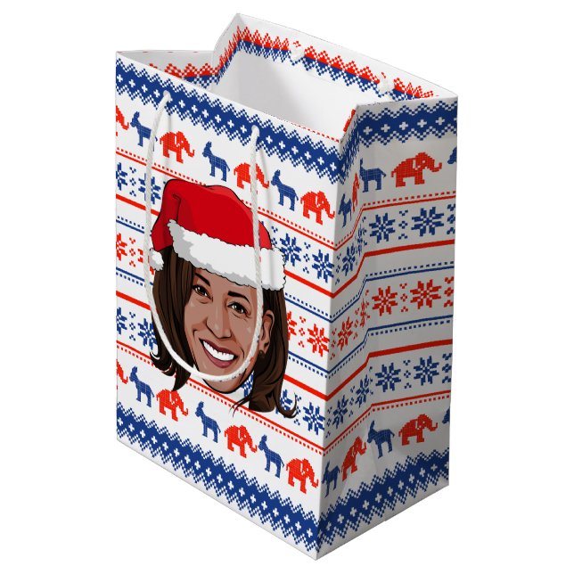 Sacola Para Presentes Média Kamala Harris Christmas (Verso inclinado)