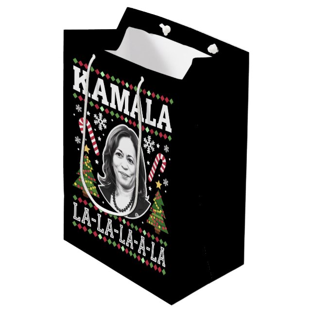 Sacola Para Presentes Média Kamala Harris Natal 2024 Comma La Xmas (Frente inclinada)