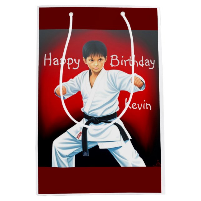 Sacola Para Presentes Média Karate Boy Birthday Gift Bag (Frente)