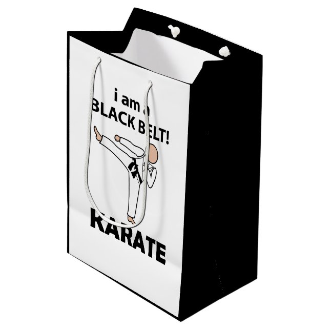 Sacola Para Presentes Média Karate I am Black Belt Karate (Frente inclinada)
