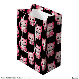 Sacola Para Presentes Média Kawaii - Gatinhos Rosa Design