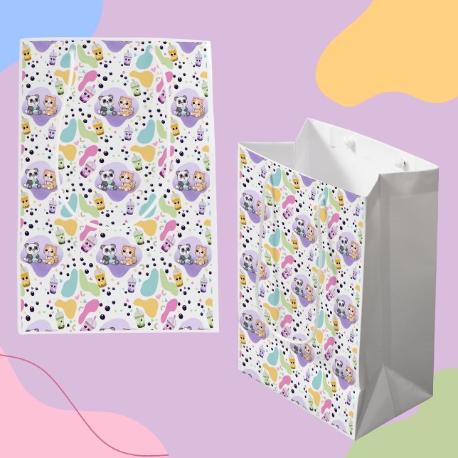 Sacola Para Presentes Média Kawaii Panda & Tiger Bubble Tea Kids (Criador carregado)