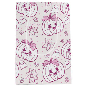 Sacola Para Presentes Média Kawaii Pumpkins, Fantasmas e Flores