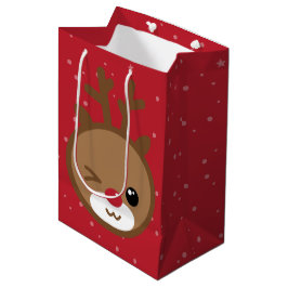 Sacola Para Presentes Média Kawaii Reindeer Natal Bag