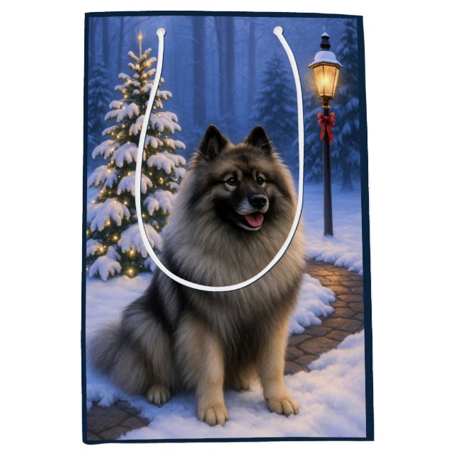Sacola Para Presentes Média Keeshond Holiday  (Frente)