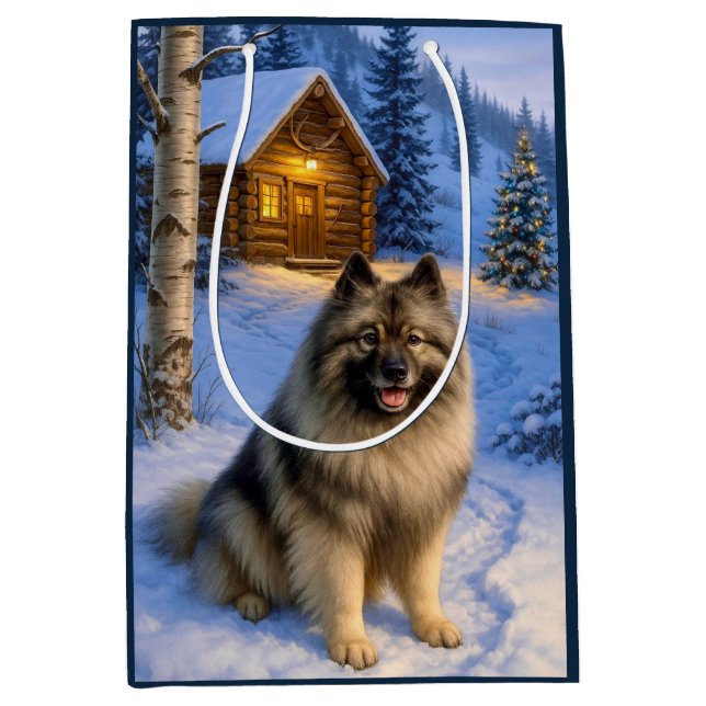 Sacola Para Presentes Média Keeshond Holiday  (Frente)