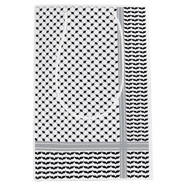 Sacola Para Presentes Média Keffiyeh preto e branco palestino (Frente)