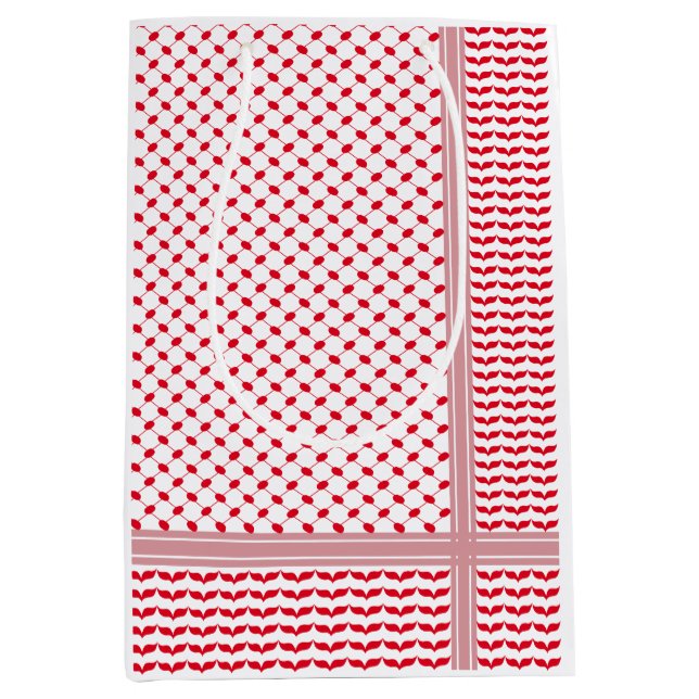 Sacola Para Presentes Média Keffiyeh vermelho e branco palestino (Frente)