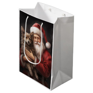 Sacola Para Presentes Média Kelpie australiano com Papai Noel Natal