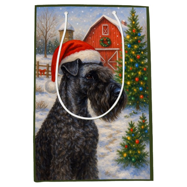 Sacola Para Presentes Média Kerry Blue Terrier Holiday Card (Frente)