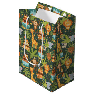 Sacola Para Presentes Média Kids Birthday Jungle Themed Gift Bag