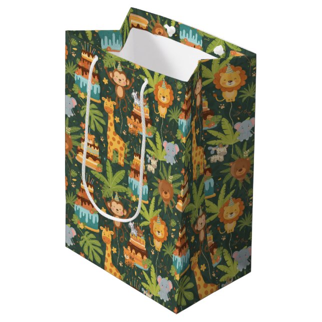 Sacola Para Presentes Média Kids Birthday Jungle Themed Gift Bag (Frente inclinada)