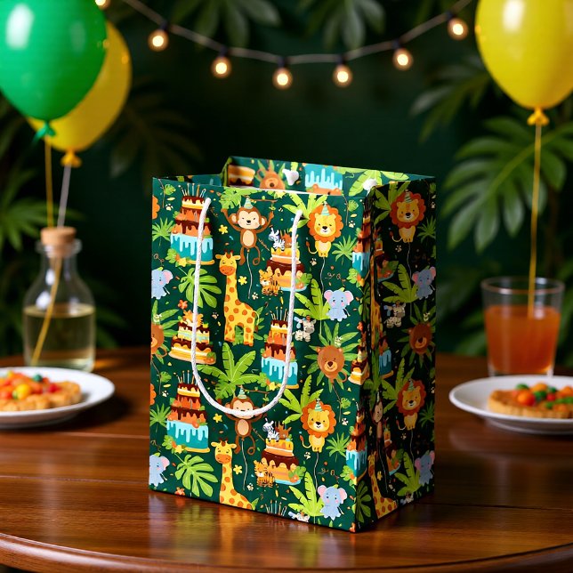 Sacola Para Presentes Média Kids Birthday Jungle Themed Gift Bag (Criador carregado)