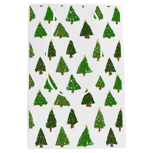 Sacola Para Presentes Média Kids drawing style Christmas tree (Frente)
