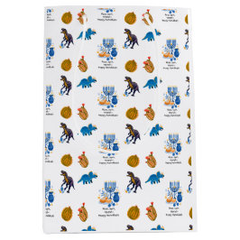 Sacola Para Presentes Média Kids Hanukkah Wraping Paper - Dinossauros dreidel