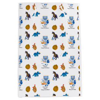Sacola Para Presentes Média Kids Hanukkah Wraping Paper - Dinossauros dreidel