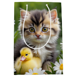 Sacola Para Presentes Média Kitten e Duckings In Daisies